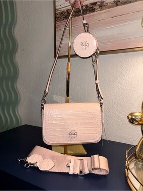 Tory Burch Blush Croc-Embossed Leather Crossbody